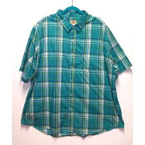 Mens Short Sleeve Shirt 3X Haband Travelers teal blue plaid checks Excellent EUC